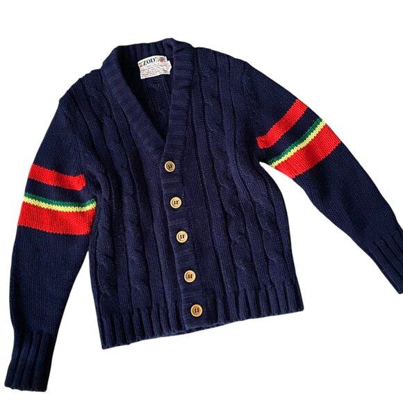 Vintage IZOD Classic Cardigan Striped Kid's Button Front Cardigan Size 6 - Picture 1 of 3